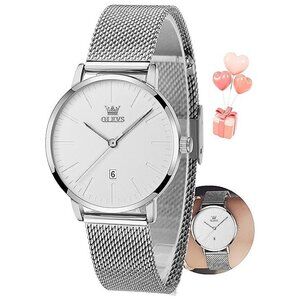 Watch Women Mesh Watches for Women with Date , sliver band white face